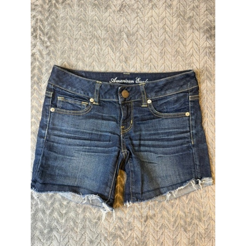 American Eagle Womens Dark Wash Stretch Denim Cut Off Jean Shorts 0060 Size 4